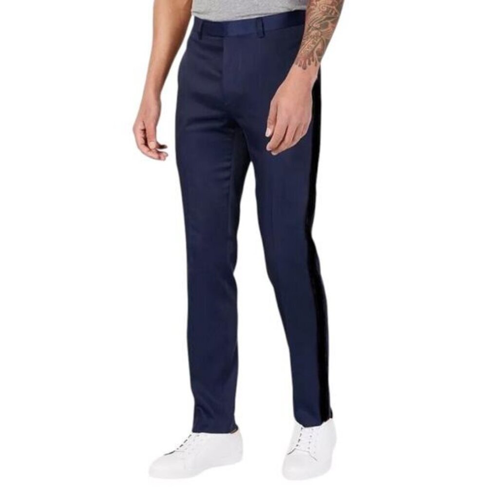 NWT CALVIN KLEIN Slim Fit Men's Navy Pant Size 38 X 32 Black Side Stripe